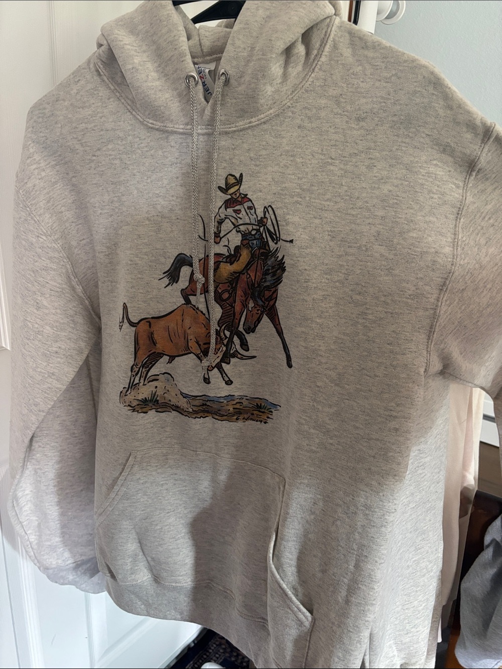 Unisex Light Gray Graphic Hoodie Sweater - Western Rodeo Design